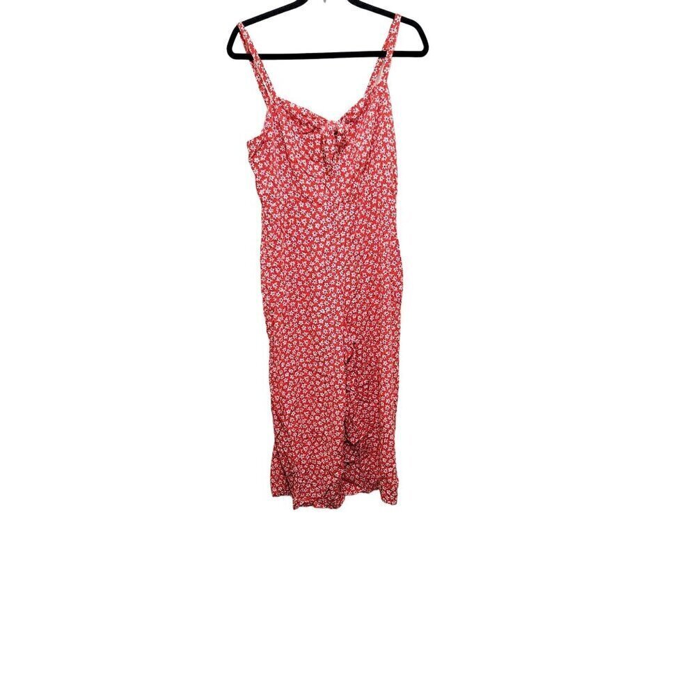 Old Navy Sleeveless Red Floral Jump Suit With Ruffle Hem & Adjustable Straps Ela